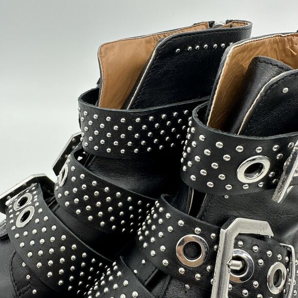 ZARA Ankle Boots  Leather Studded Strappy Zip Back Biker Size 40 - Picture 6 of 6